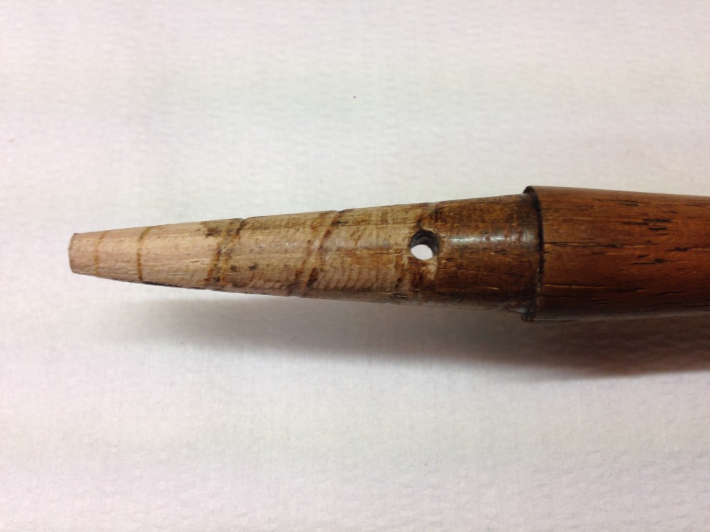 An original shaft with the pin hole drilled to 3.5mm