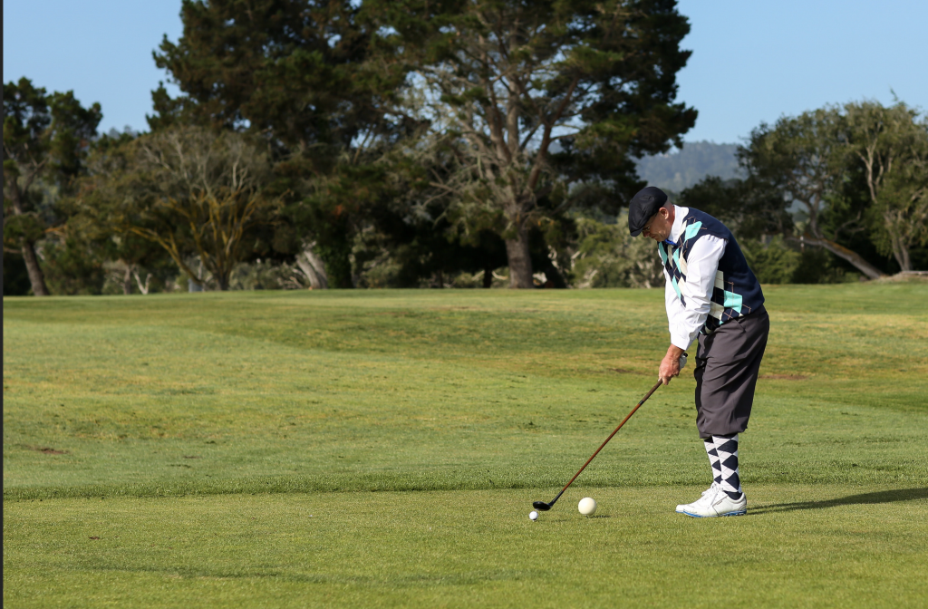 Ross Haslam preparing to tee off on the 1st at Del Monte 